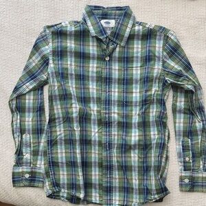 Old Navy Blue & Green Plaid Long-Sleeve Button-Down Shirt EUC